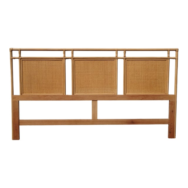 Vintage Mid Century Bamboo Cane Rattan Blonde King Headboard ~ Style McGuire For Sale