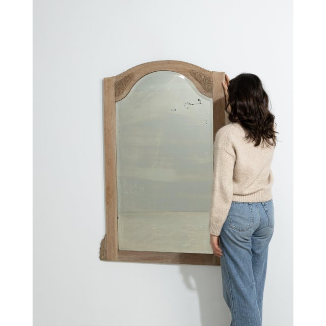 Brown 19th Century French Oak Art Nouveau Wall Mirror For Sale - Image 8 of 8