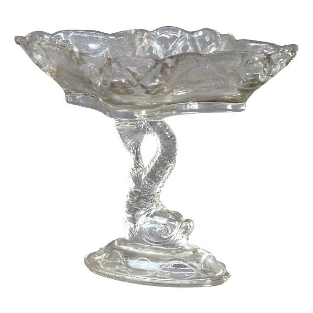 Vintage Figural Dolphin Pressed Glass Compote Circa 1930 For Sale