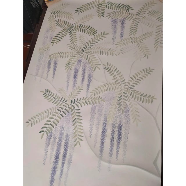 Art Deco Wisteria Wallpaper Hand Painted Wallpaper 32"x91"/Panel - 2 Panels For Sale - Image 3 of 3