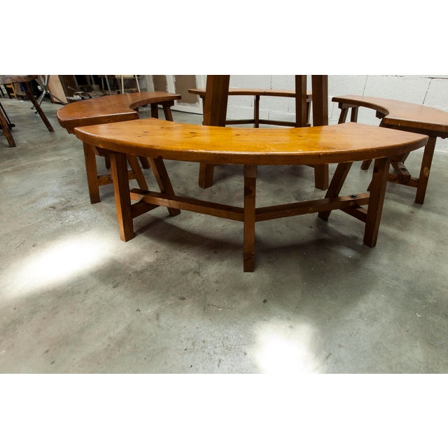 1960s Round Pine Table and Circular Benches, 1960s, Set of 5 For Sale - Image 5 of 18