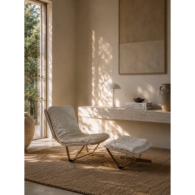 Set of Lounge Chair & Ottoman in Cream, 1980s For Sale - Image 14 of 14