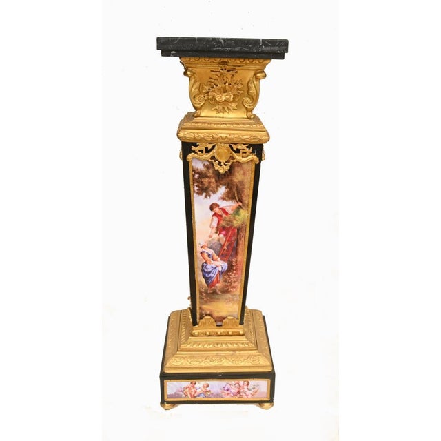 French Louis XVI Pedestals in Gilt Bronze and Porcelain, Set of 2 For Sale - Image 5 of 9
