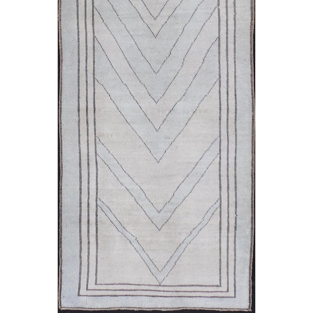 Taupe Vintage Turkish Unique Runner With Modern Design in Lt. Blue, Taupe and Brown For Sale - Image 8 of 11