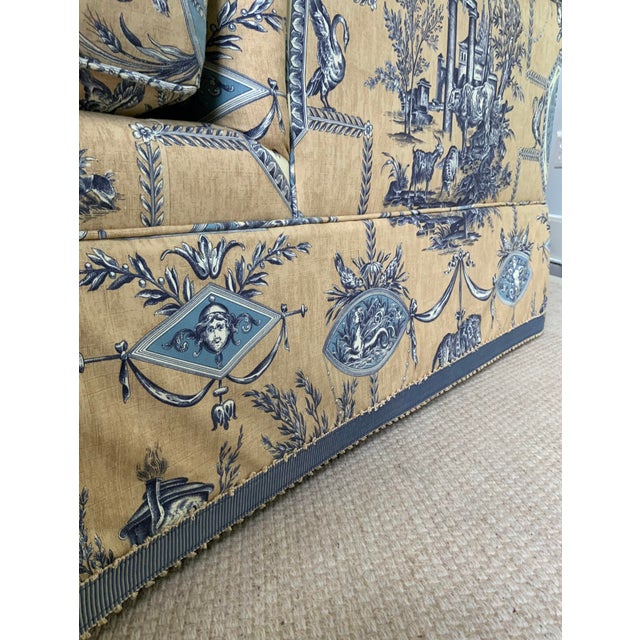 Custom Pierre Frey Braquenié Beige & Blue Toile Club Chair With Manuel Canovas Trim For Sale In New York - Image 6 of 11