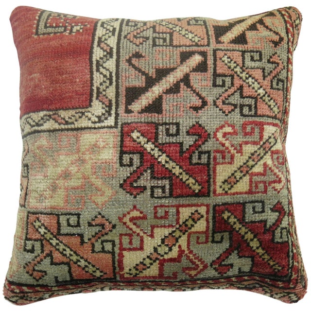 Pillow made from a vintage Turkish rug. zipper closure and poly fill insert provided 21'' x 21''