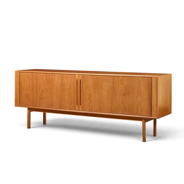 Mid-Century Modern Svend Aage Larsen for Faarup Møbelfabrik Mid Century Danish Teak Tambour Door Credenza For Sale - Image 3 of 11