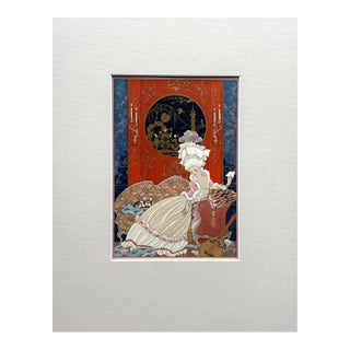 Original George Barbier 1928 Hand-Colored Pochoir Print: "Lettre" in 11x14 Mat For Sale