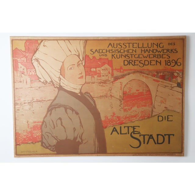 Wood Art Nouveau Exhibition Poster of Saxony by Otto Fischer, Dresden, 1896 For Sale - Image 7 of 18