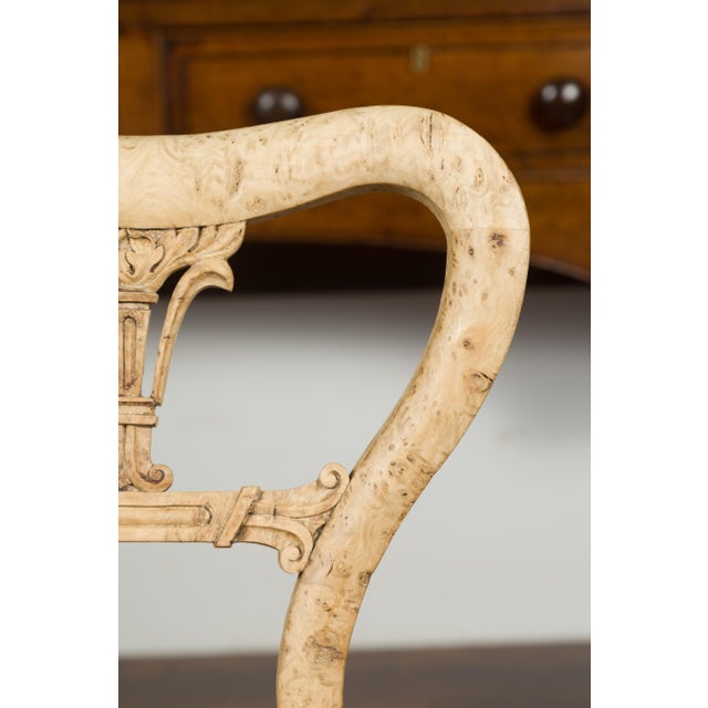 Austrian 1840s Biedermeier Bleached Burled Walnut Swivel Chair with Upholstery For Sale - Image 12 of 12