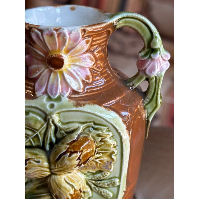 French Antique French Majolica Vase- Acorn Motif For Sale - Image 3 of 10
