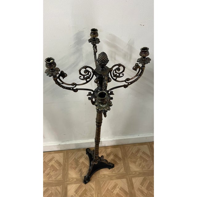 Art Deco 1970s Castilian Brass Floor Candelabra For Sale - Image 3 of 8