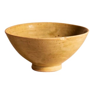 Late 20th Century Vintage Ceramic Yellow Ochre Pottery Vase Footed Bowl by Ceramicist Yukio Onaga For Sale