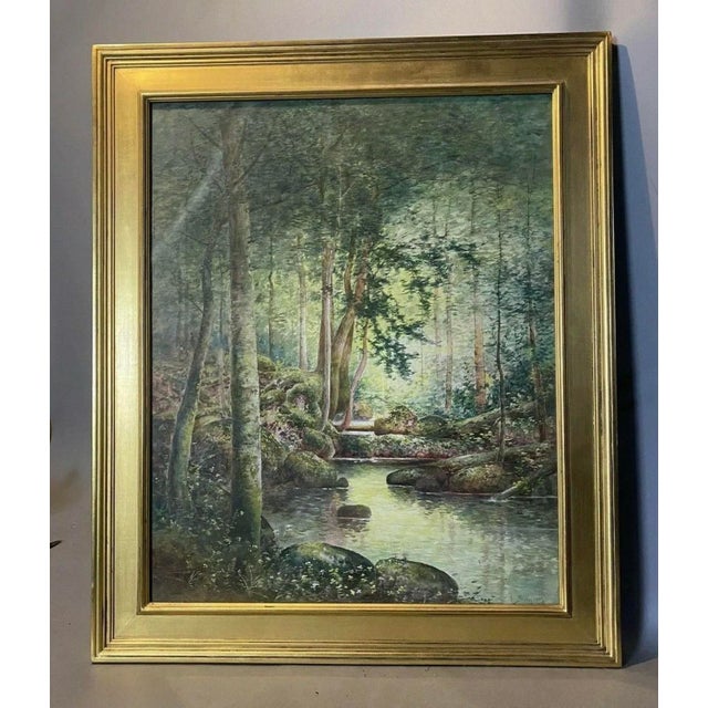 Mid 20th Century Arts & Crafts Style Watercolor Painting of Forest & Stream Landscape Signed, Framed For Sale - Image 10 of 10