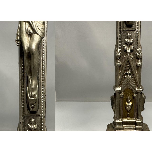 Antique French Altar Crucifix: Jesus Christ, Holy Trinity, Gospels c. 1900 For Sale - Image 4 of 10