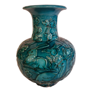 Vintage Persian Turquoise Vase With Animal Designs