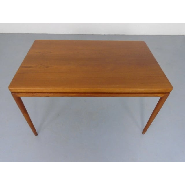 Double-extendable teak dining table by Johannes Andersen for Christian Linneberg from the 1960s. Height 73 cm. Width...