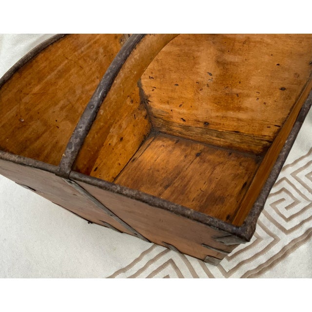 Antique Elm Wood Gathering Basket With Original Iron Details For Sale - Image 9 of 12