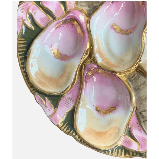 Set of 4 — Antique Carl Tielsch Ct Germany Oyster Plates — Hand-Painted, 5-Well Sculptural Mold, Martha's Vineyard Estate, c.1850 For Sale - Image 6 of 12