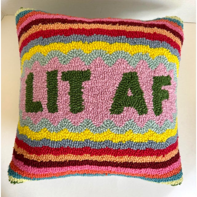Textile Furbish Studio “Lit Af” Hand-Hooked Decorative Pillow For Sale - Image 7 of 7