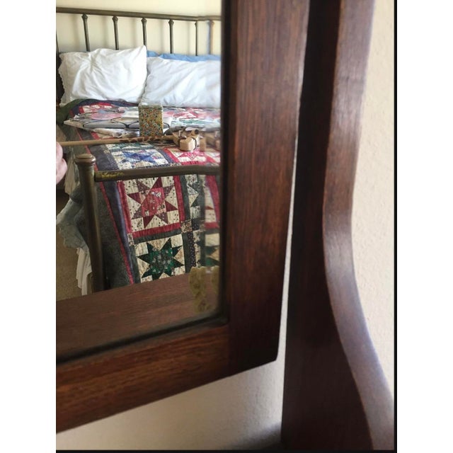 Brown Oak Antique Rolling Vanity With Beveled Swivel Tilt Mirror , Multi Drawer For Sale - Image 8 of 8