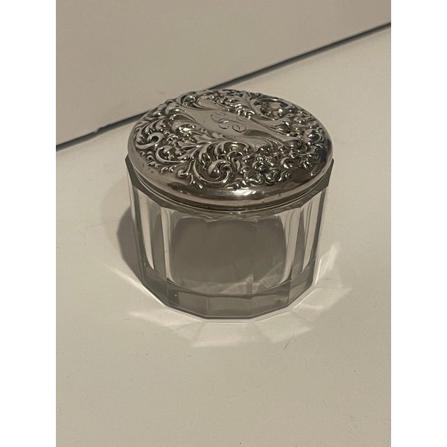 Glass Bottle with Sterling Silver Top, Late 19th Century. Used to store cotton swabs for make up