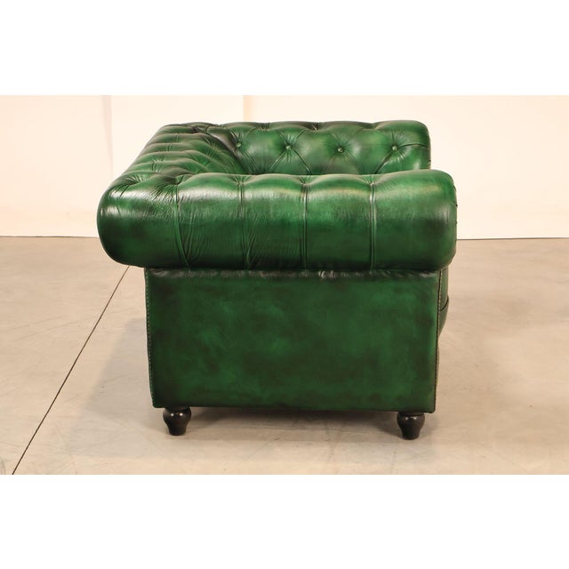 Chesterfield Style Pair of Green Leather Club Chairs For Sale - Image 13 of 16