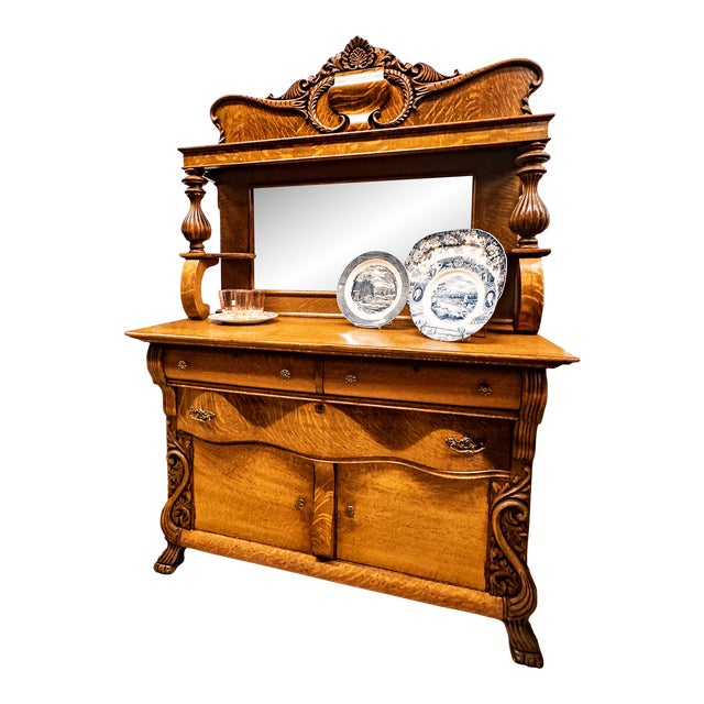 Early 20th Century Tiger Oak Buffet For Sale