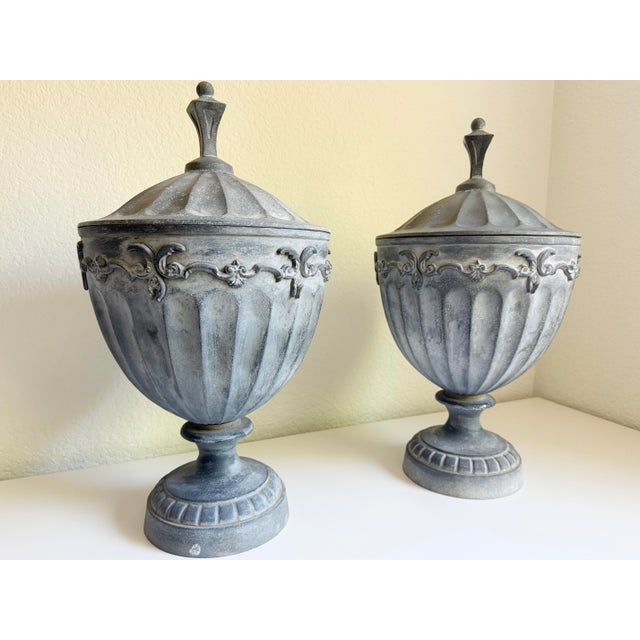 Neoclassic Adams Style English Garden Urns, a Pair, Late 19th Century For Sale - Image 4 of 15