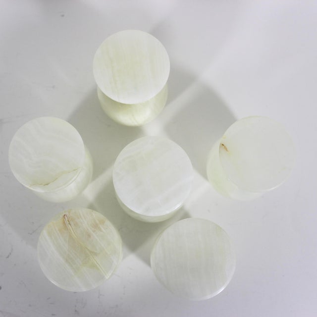 White 1970s Italian Onyx Marble Cups, Goblets or Chalices, White Stone, Small Wine Cordial - Set of 6 For Sale - Image 8 of 12