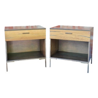 Pair of Mid‑Century Modern Nightstands Natural Yukas Hardwood For Sale