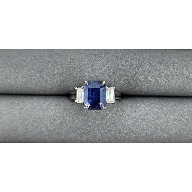 3.77 Ct Natural Sapphire & Diamond Ring Size 6.5 For Sale - Image 4 of 9