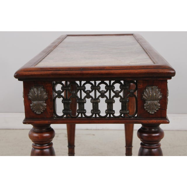 Bronze Theodore Alexander Marble Top Mahogany Console Table For Sale - Image 8 of 18