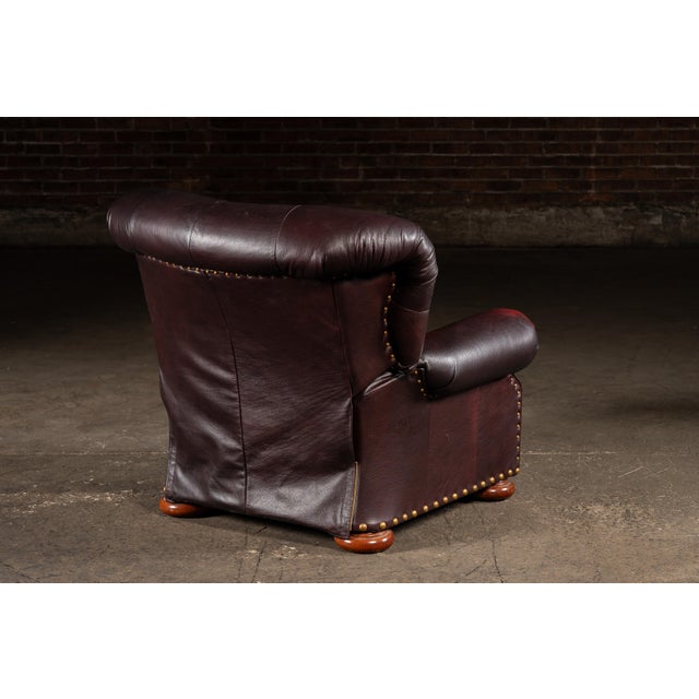 Brown Tufted Churchill Style Recliner With Ottoman in Oxblood For Sale - Image 8 of 15