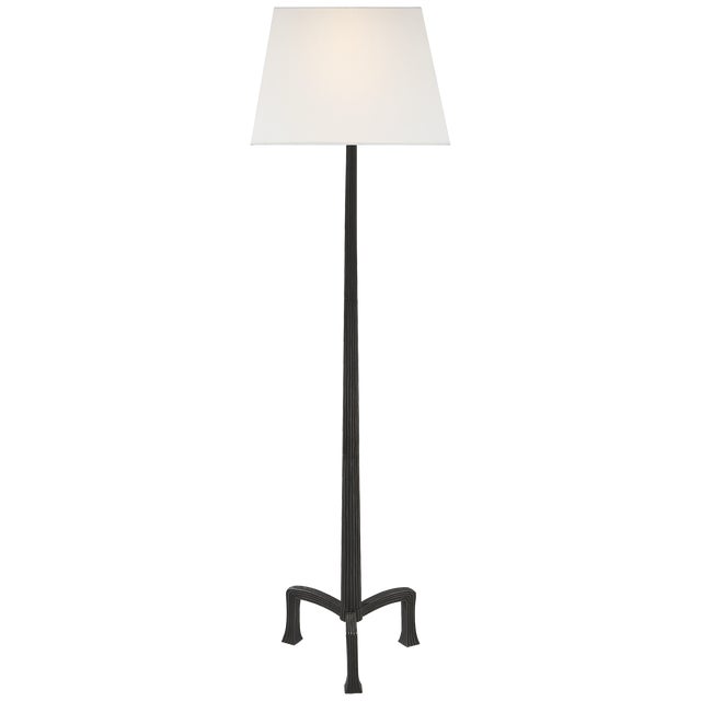 Transitional Chapman & Myers by Visual Comfort Signature Strie Floor Lamp in Aged Iron with Linen Shade For Sale - Image 3 of 3