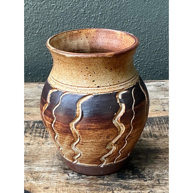 Vintage Handcrafted Ceramic Vase With Wave Motif For Sale - Image 12 of 15