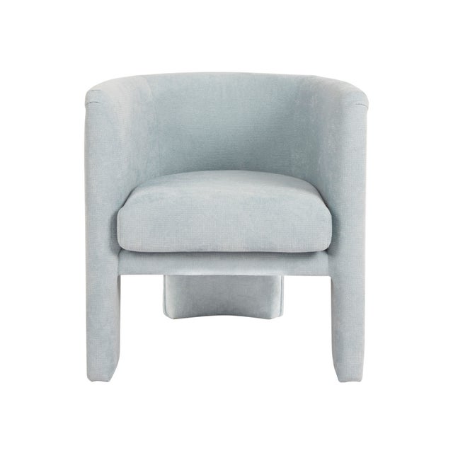 Textile Matthew Izzo Home Lansky Light Blue Performance Chenille, Minimalist Three Legged Barrel Back Club Chair For Sale - Image 7 of 7