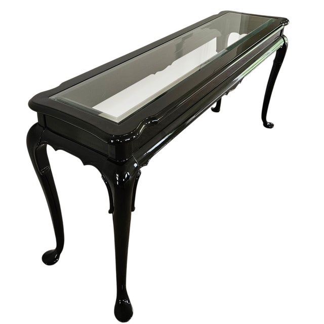 1970s 1970s Vintage Custom Chinoiserie Sofa Console Table Black Lacquer Ebonized Asian For Sale - Image 5 of 8