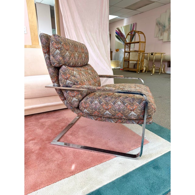 1970s Vintage 1970’s Milo Baughman Style Chrome Cantilever Lounge Chair For Sale - Image 5 of 12