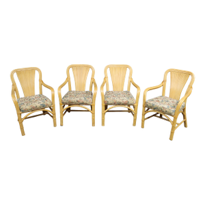 MCM Style Fan Back Bamboo & Rattan Armchairs – Set of 4