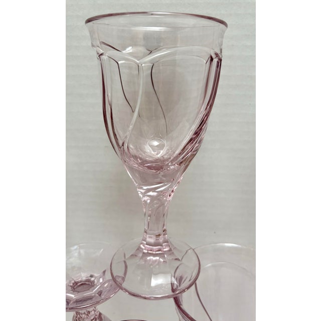 Glass Vintage Pink Wavy Glass Stemware Goblets, Set of Ten For Sale - Image 7 of 10