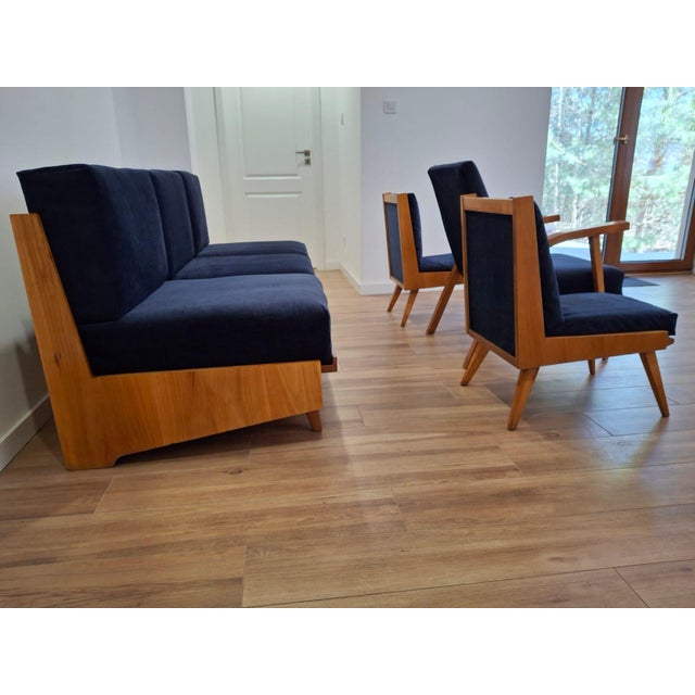 Sofa, Lounge Chair, Two Light Armchairs by Lejkowski Leśniewski, Poland, 1960s, Set of 4 For Sale - Image 3 of 7