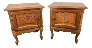 Vintage French Louis Oak Nightstands, Set of 2