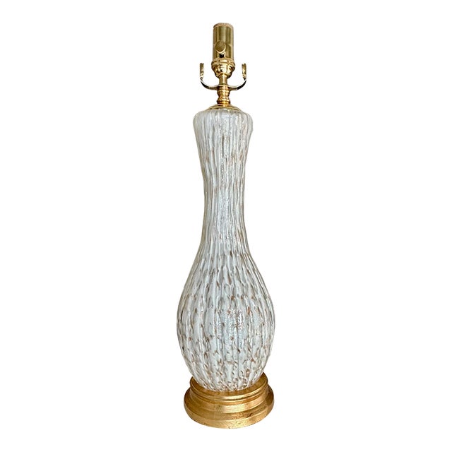 Large Single Murano White Bubbles Copper Aventurine Glass Table Lamp For Sale