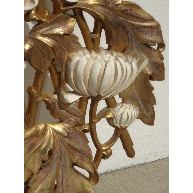 Large 49" Tall Vintage French Country Syroco Gold Flower Wall Plaque Picture For Sale - Image 16 of 18