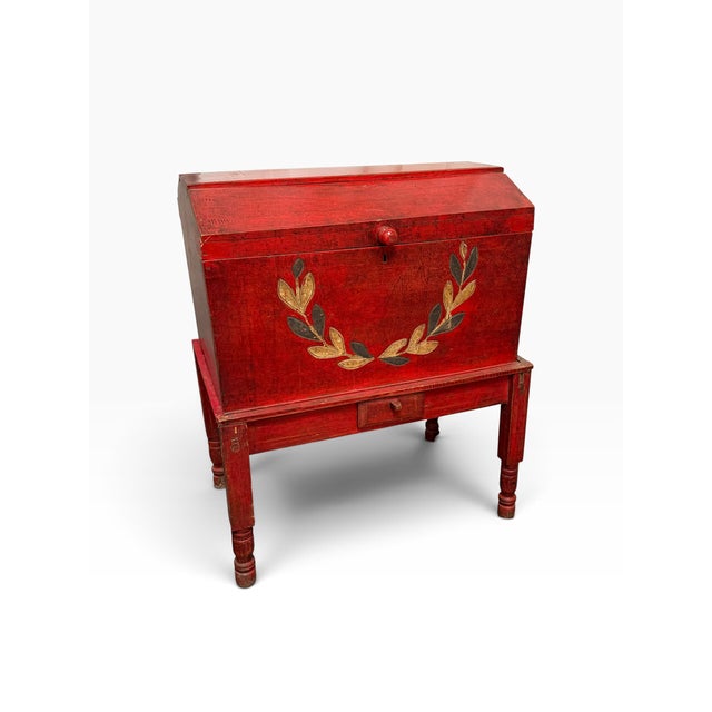 19th Century Antique Swedish Folk Art Hand Painted Trunk on Stand For Sale - Image 5 of 6