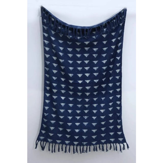 Contemporary Cotton Handwoven Block Printed Throw Blanket For Sale - Image 6 of 6