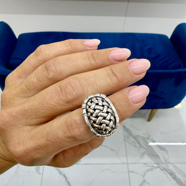 Silver Vintage John Hardy 925 Sterling Silver Basket Wide Weave Dome Band Ring, Size 5 For Sale - Image 8 of 8