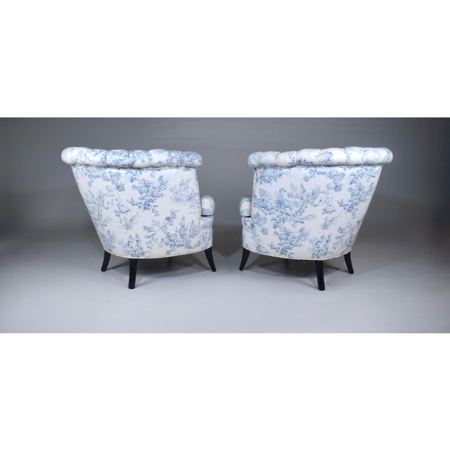 White Swedish Art Deco Barrel Bergere Chairs, 1920's French Toile For Sale - Image 8 of 15
