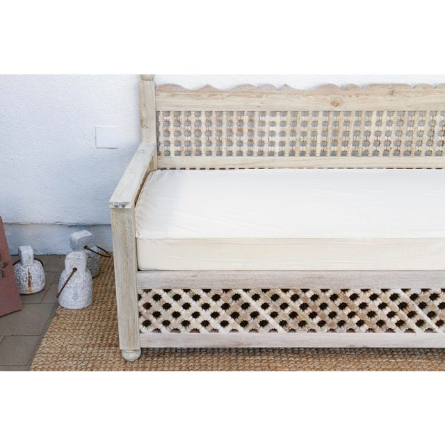 Sun-Bleached Serenity Moroccan Mousharabi Teak Daybed For Sale In Los Angeles - Image 6 of 11